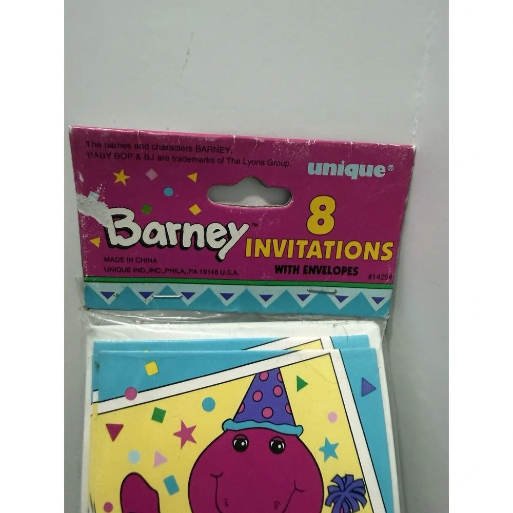 Vintage Barney & Baby Bop BJ 8 Birthday Party Invitations 1995 NEW NOS